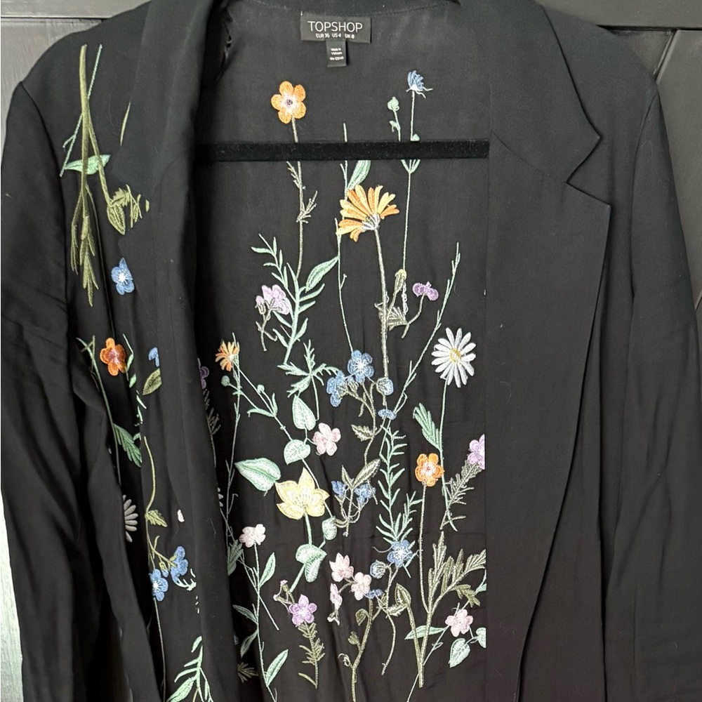 Topshop Trench Coat with Colorful Floral Embroidery